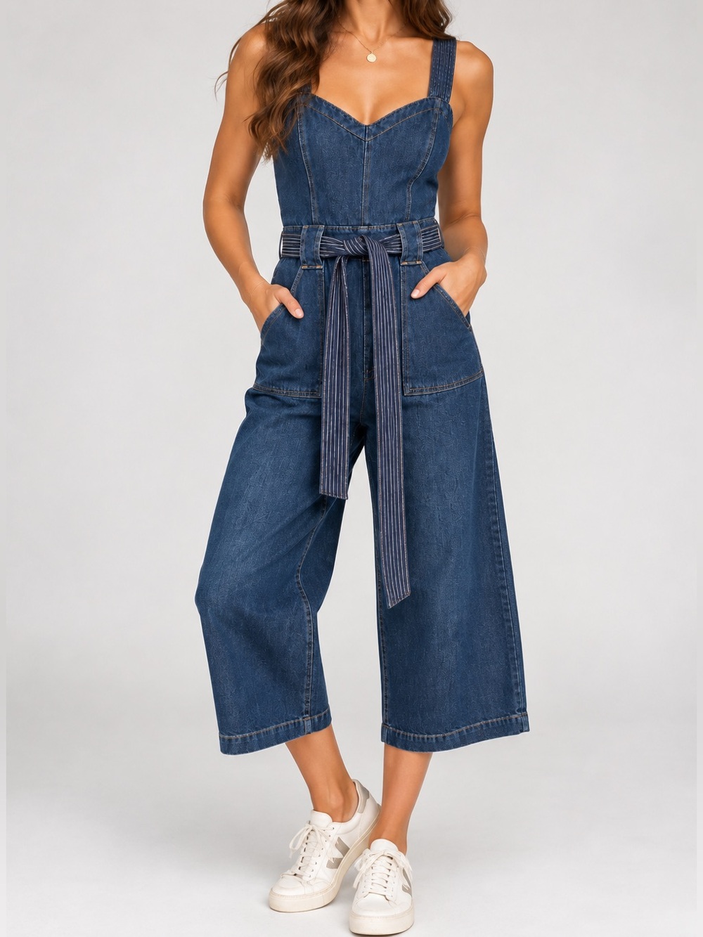 7 For All Mankind Denim Wide Leg Belted Jumpsuit Size 27